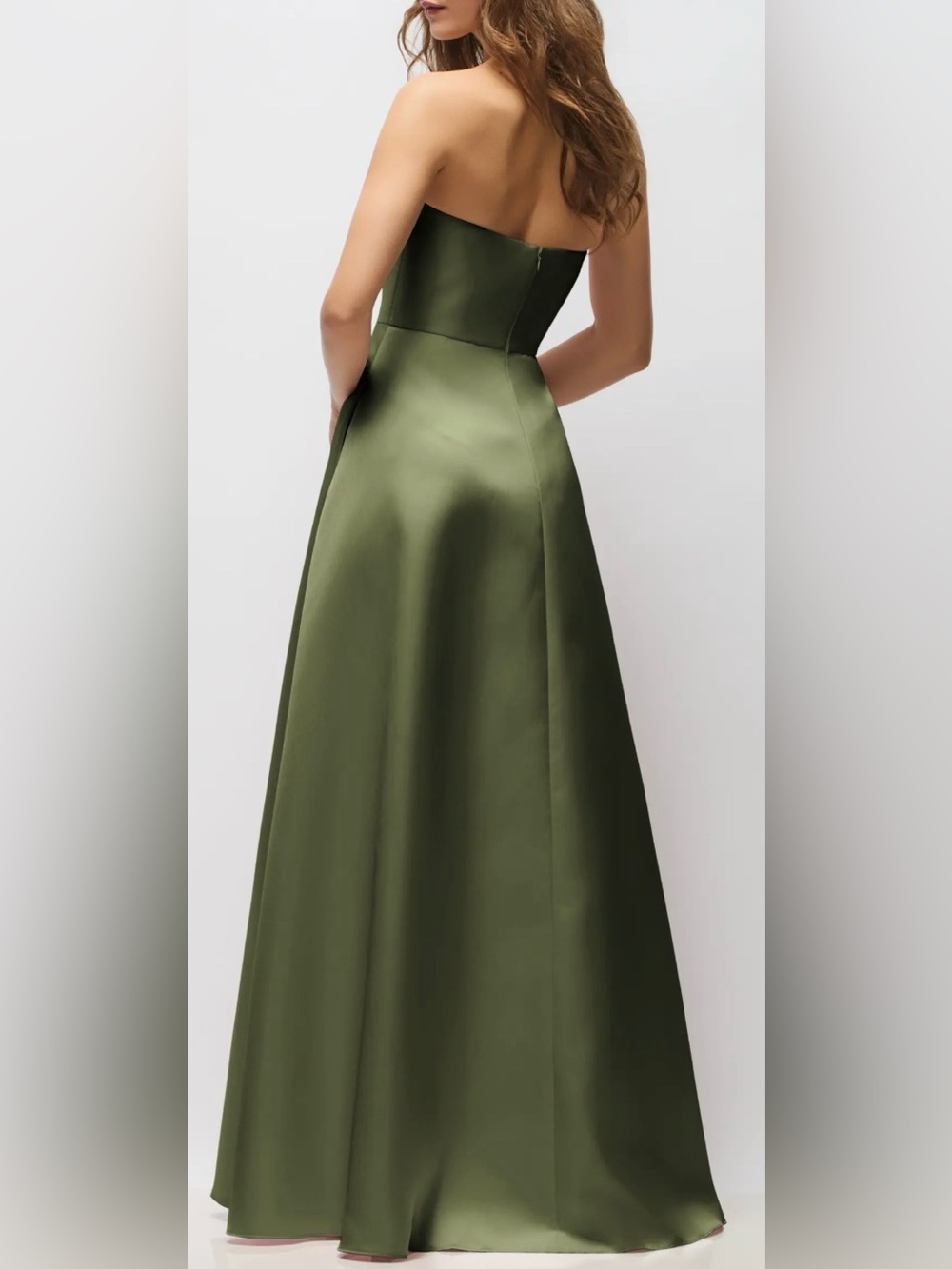 NEW ALFRED SUNG Josephine Olive Green Straplesss Mikado Gown Sz 18 - Picture 2 of 8